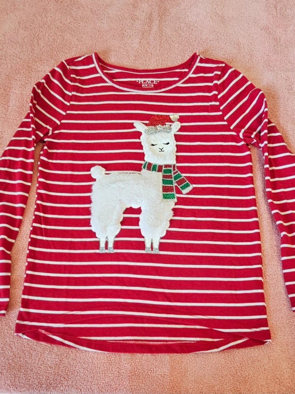The Children's Place Girls Striped Llama Christmas Top Size 7/8